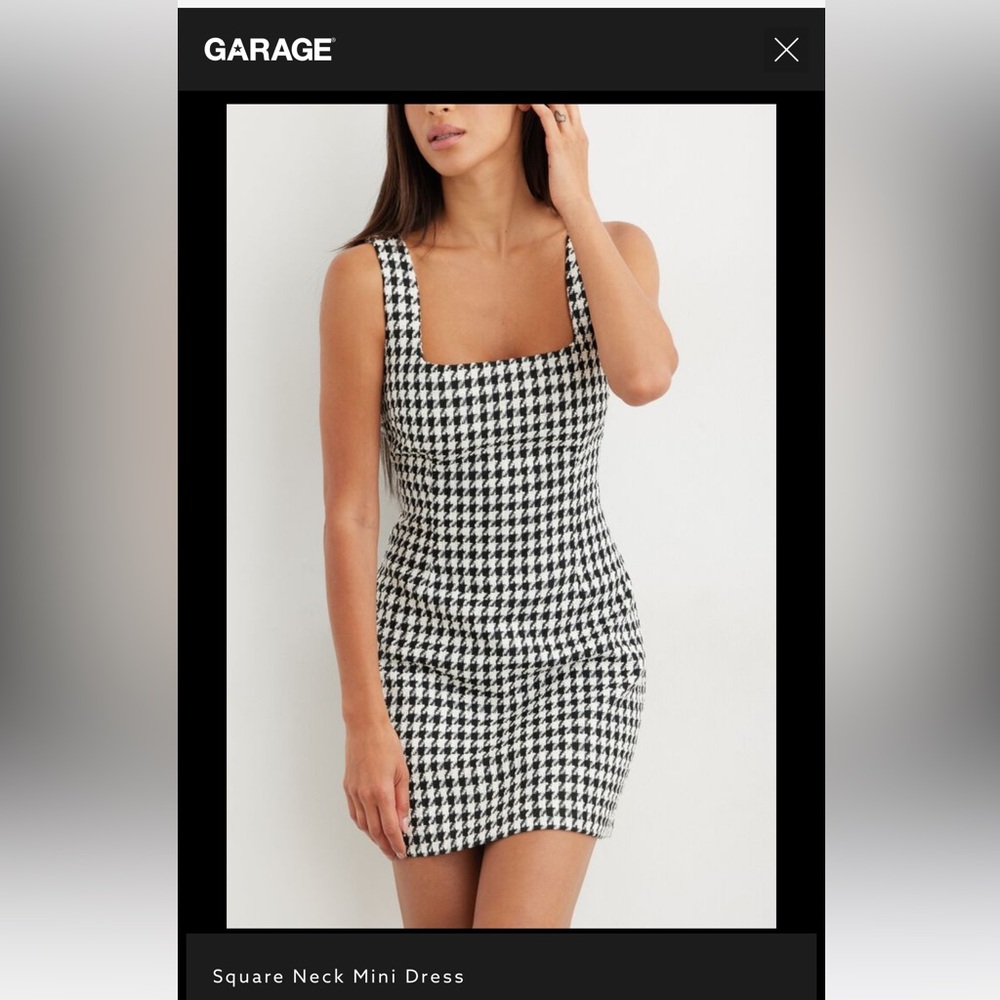 Garage/ Dynamite Square Neck Houndstooth Mini Dress XS/Petite